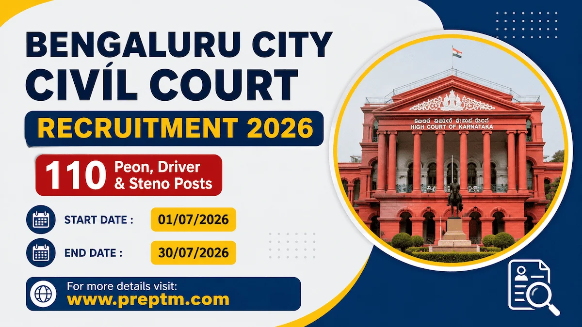 Bengaluru City Civil Court Recruitment 2026: 110 Peon, Driver & Steno Posts